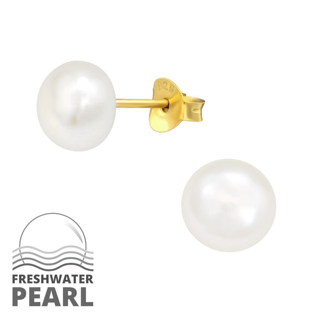 14K Gold Vermeil Freshwater Pearl Stud Earrings 7mm